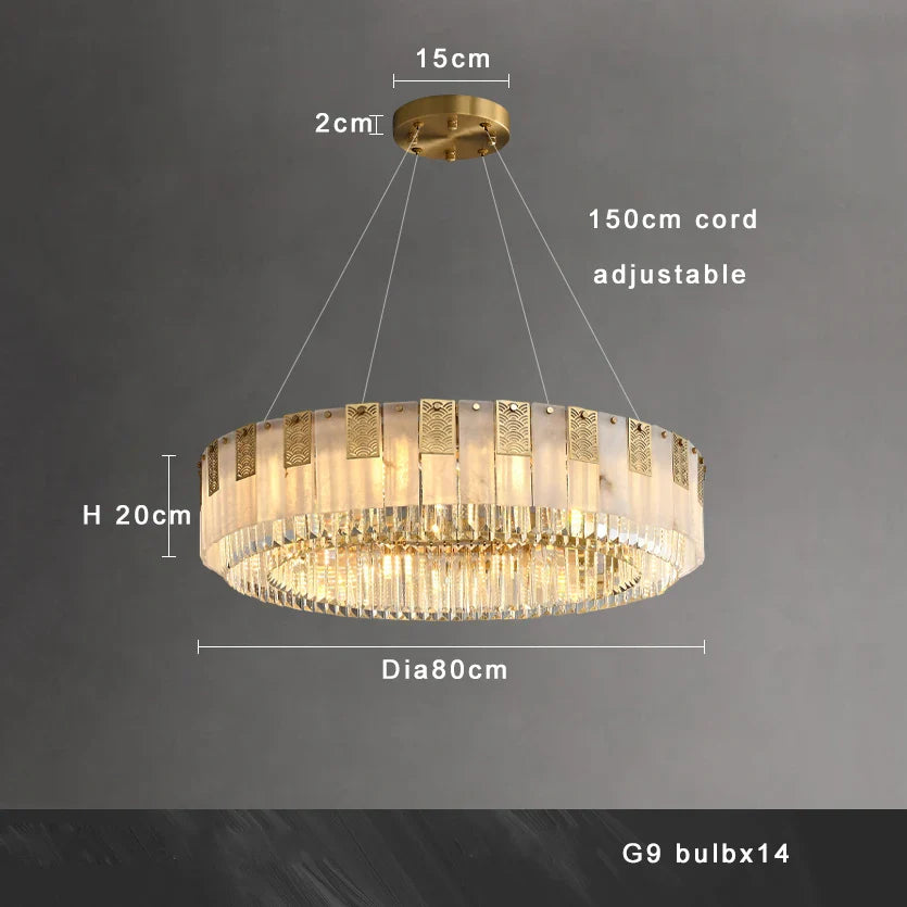 Afralia™ Classic Marble Crystal Chandelier: Luxury Brass Alabaster Light Fixture for Elegant Décor