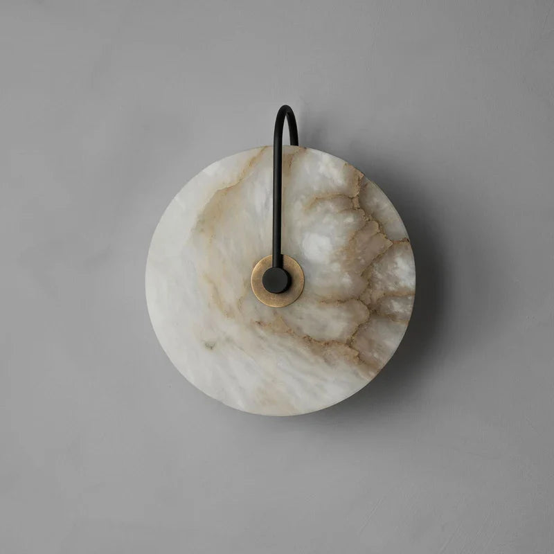 Afralia™ Nordic LED Wall Sconce Black Iron Round Marble Light Fixture