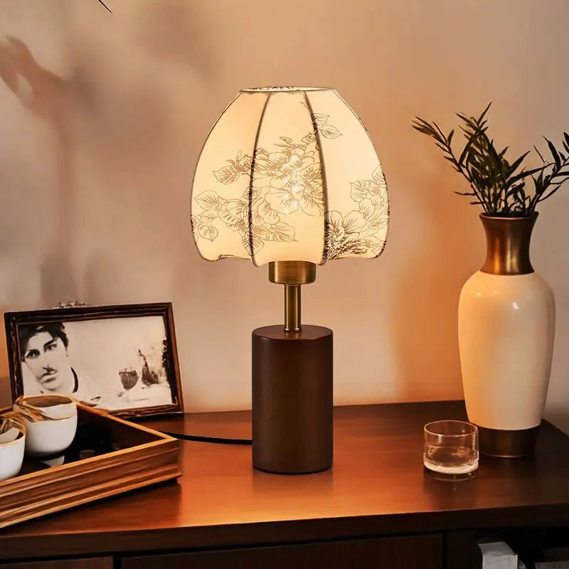 Afralia™ Chinese Retro Patterned Fabric Bedside Lamp