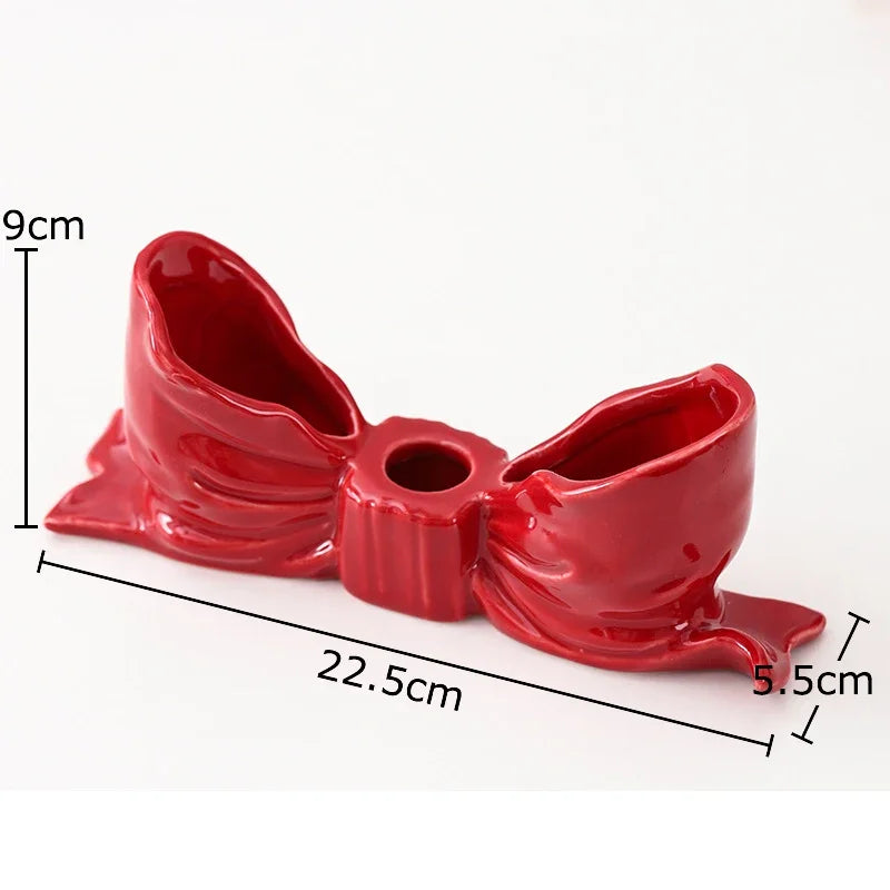 Afralia™ Bowknot Ceramic Candle Holder Desk Decoration Romantic Candlestick Aesthetic Decor