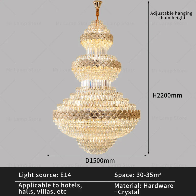 Afralia™ Crystal Chandelier - Modern Duplex Loft Staircase Living Room Lighting