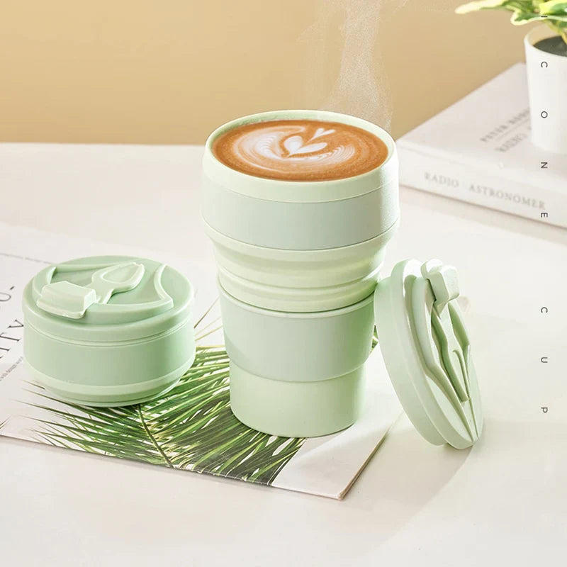 Afralia™ Silicone Folding Cups With Lid 350ml 500ml - Portable Collapsible Coffee Cups