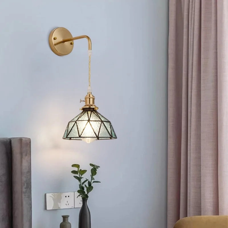 Afralia™ Copper Glass LED Wall Sconce Vintage Style Interior Light