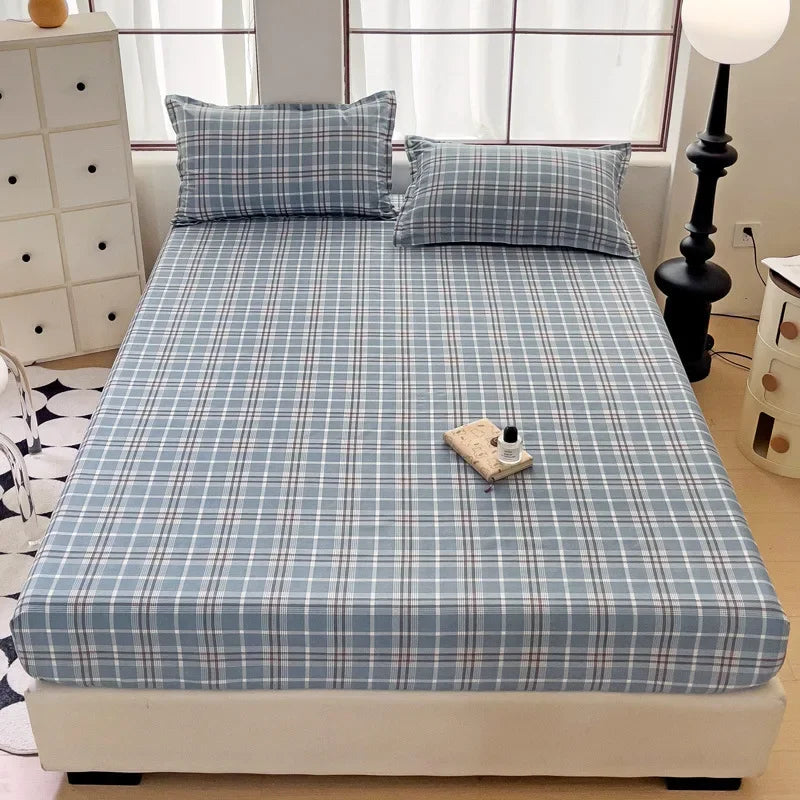 Afralia™ Patterned Grid Fitted Sheet Set for Single Double Mattress