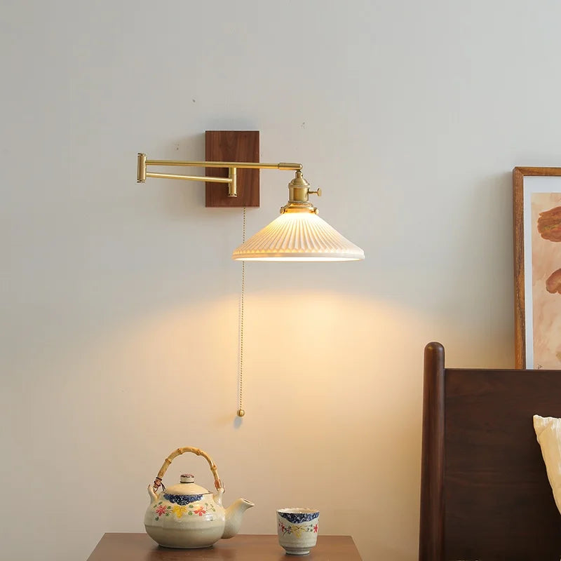 Afralia™ Ceramic Copper LED Wall Light | Modern Bedside Lamp with Pull Chain Switch