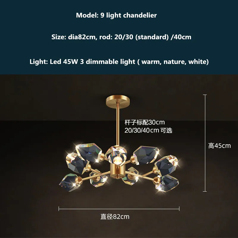 Afralia™ Copper LED 3-Light Dimmable Crystal Chandelier
