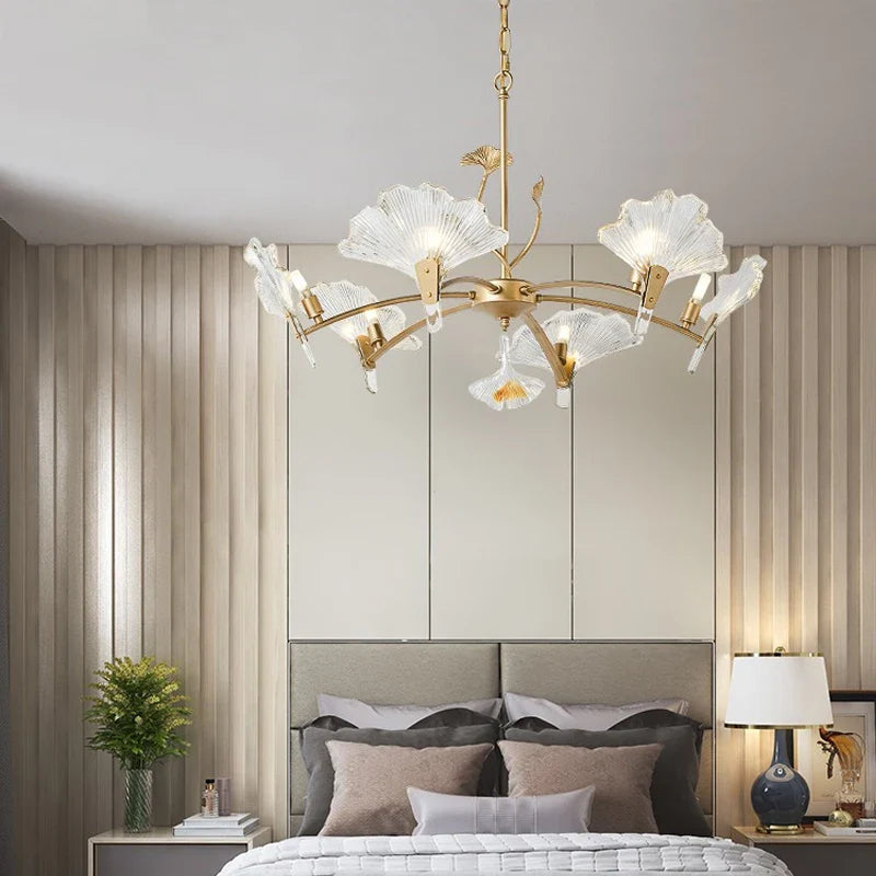 Afralia™ Gold Shell Glass Chandelier for Elegant Living Room Ceiling Decor