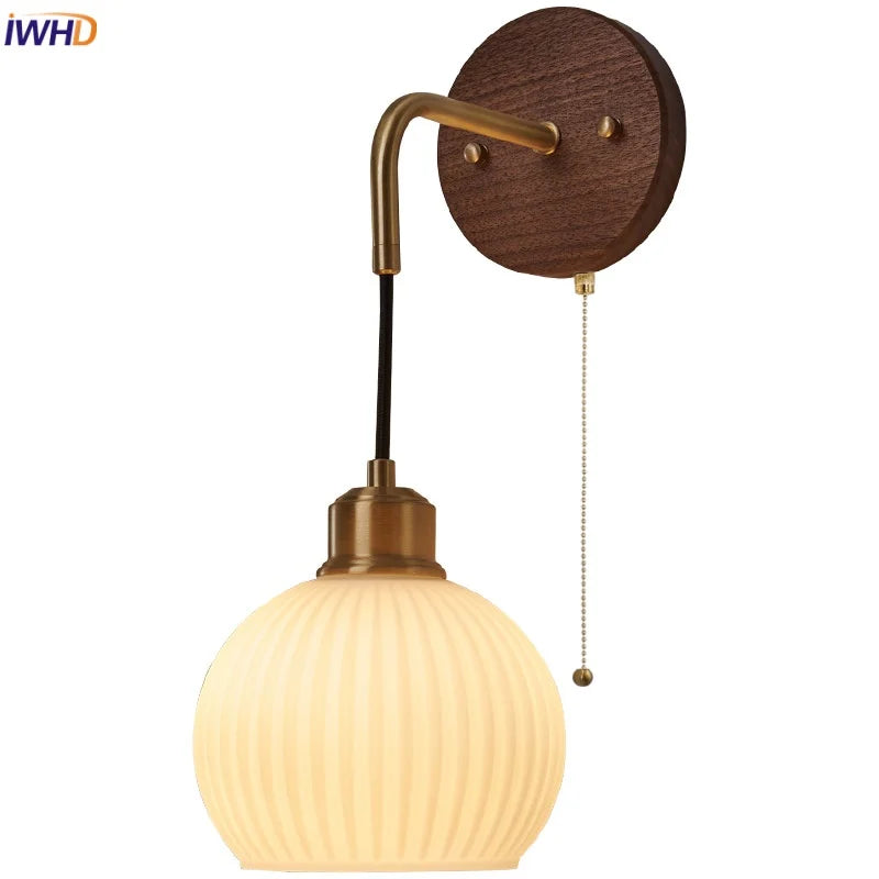Afralia™ Copper Adjustable LED Wall Light; Modern Pull Chain Switch Glass Stair Lights