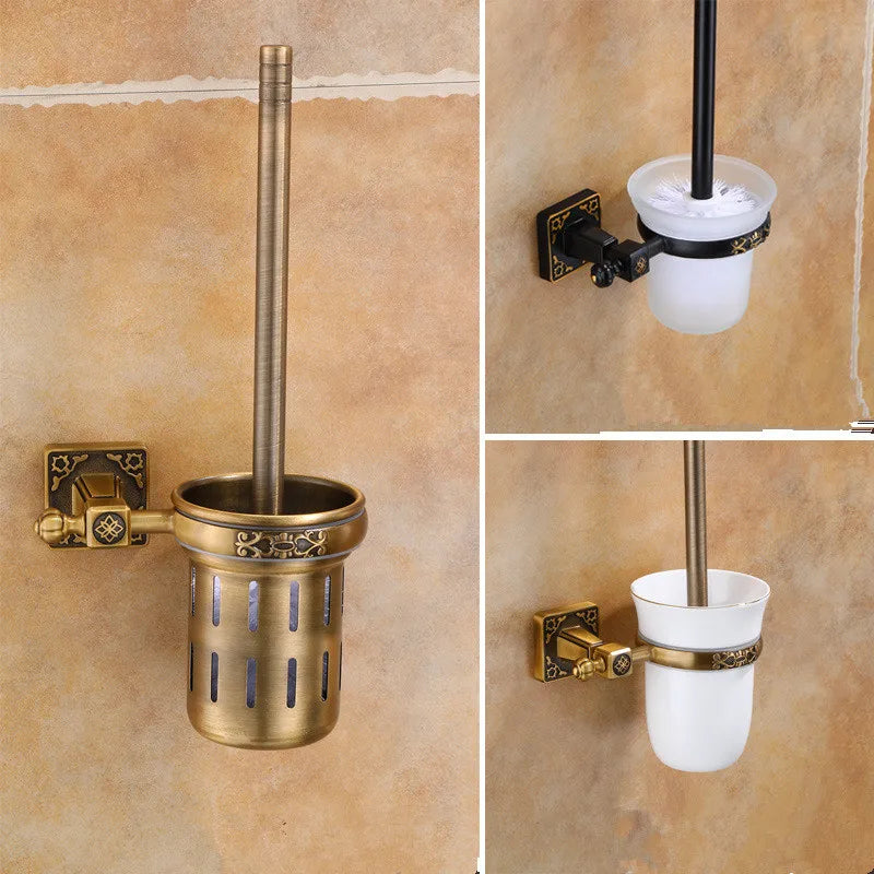 Afralia™ Aluminum Carved Toilet Brush Holder Set