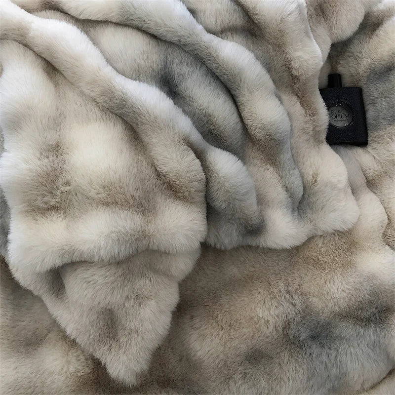 Afralia™ Faux Rabbit Fur Velvet Bedding Set, Plush Duvet Cover, Sheet, Pillowcases, Gradient Color