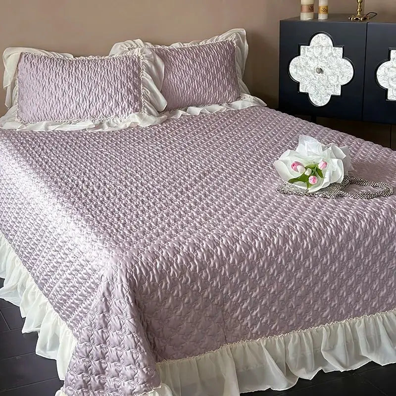 Afralia™ Luxury Lace Edge Bedspread Set with Pillowcases