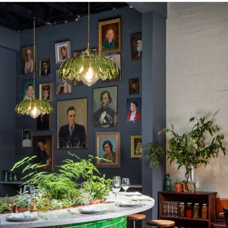 Afralia™ Green Glass LED Hanging Pendant Lights