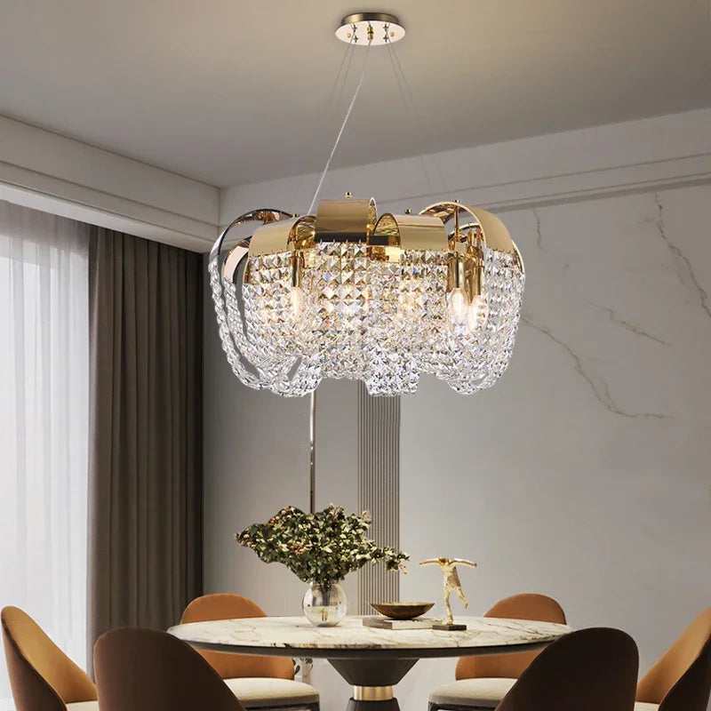 Afralia™ Modern Gold Crystal Chandelier LED Light Fixture Luxury Living Room Decor