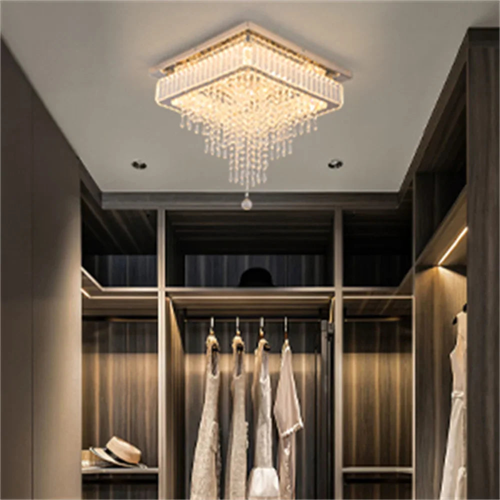 Afralia™ Crystal Square LED Chandelier: Modern Dimmable Ceiling Light for Bedroom, Living, Dinning Rooms
