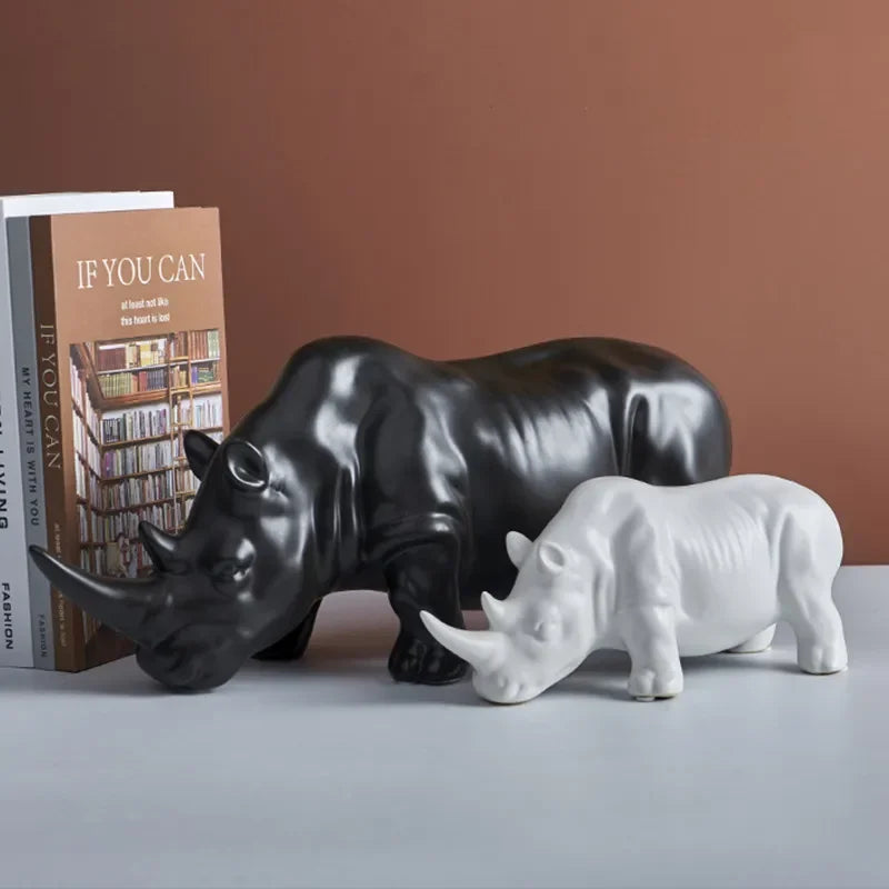 Afralia™ White Rhino Ceramic Animal Sculpture Home Decor Accent