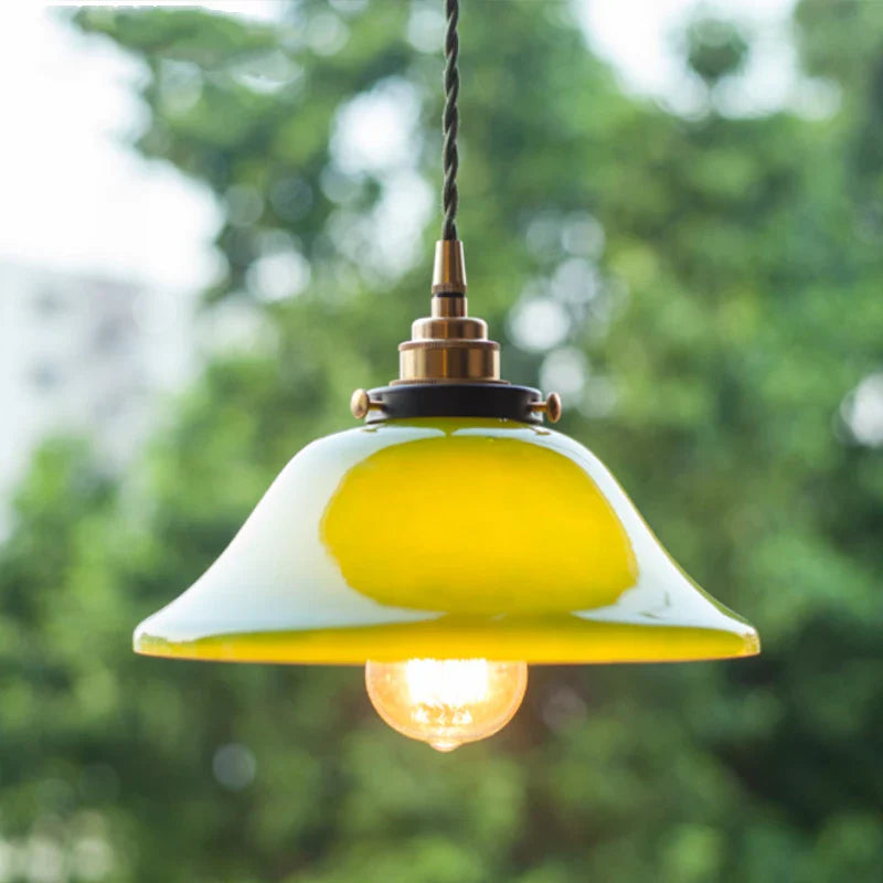 Afralia™ Green Glass LED Pendant Light for Home, Restaurant, Bar, and Loft Style Decor.