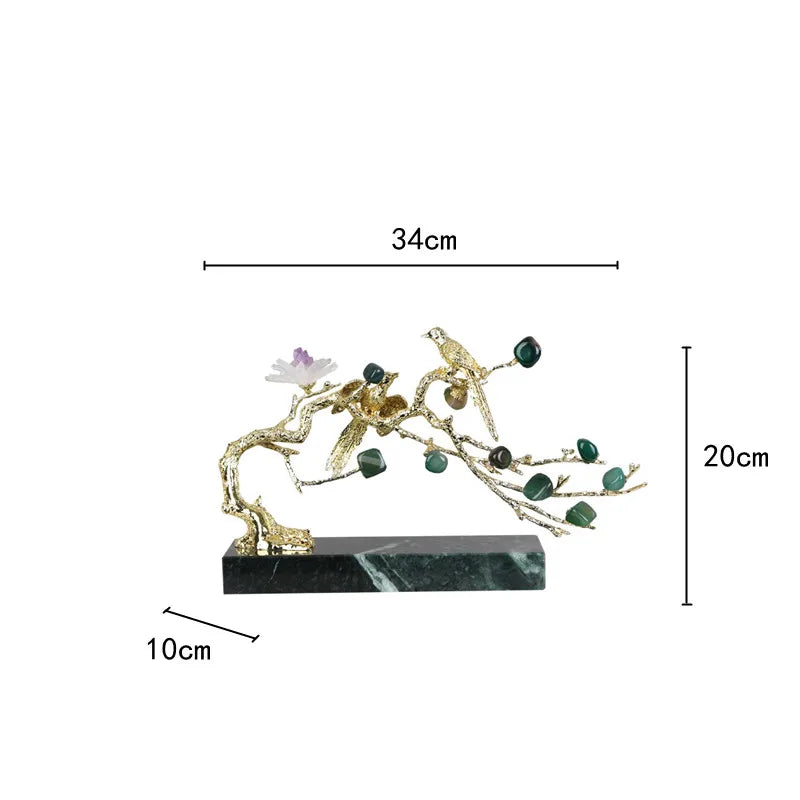 Afralia™ Crystal Golden Tree Handicraft: Artisan Metal Figurine for Home Decor