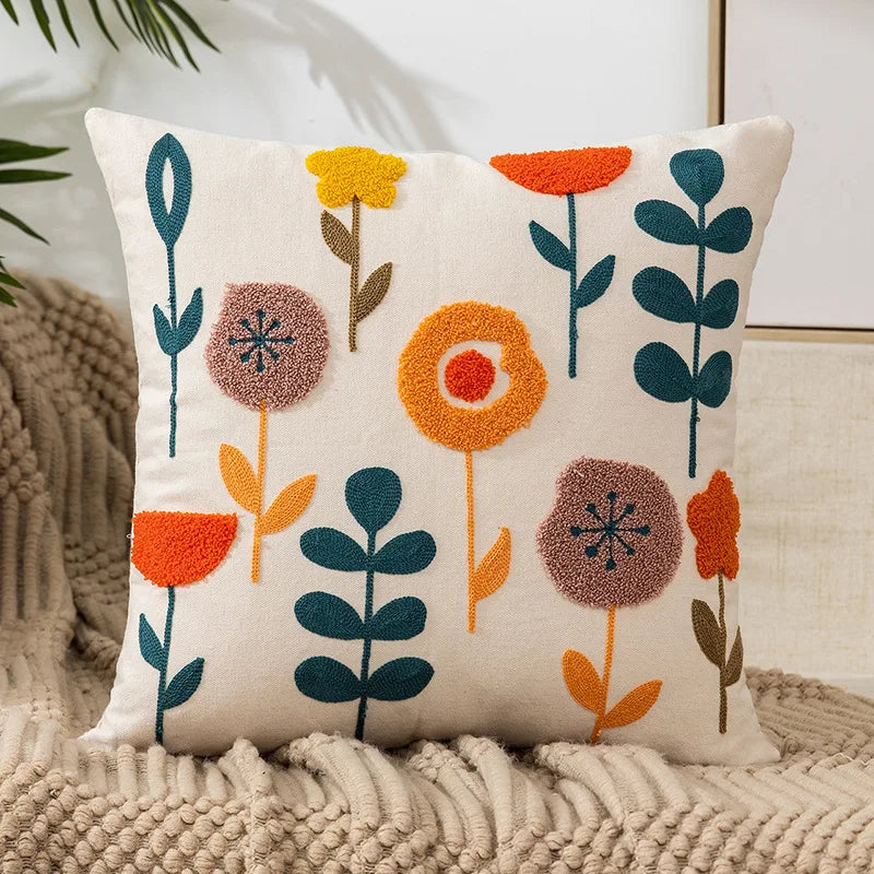 Afralia™ Soft Canvas Floral Pillow Cover - Embroidered Dandelion Sunflower Design for Home Decoration