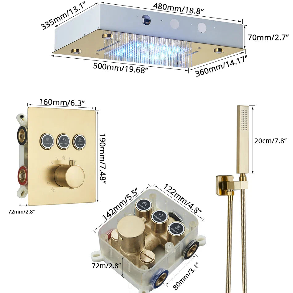Afralia™ 3-Way Shower System with Rainfall Waterfall Head and Bathtub Mixer Tap.