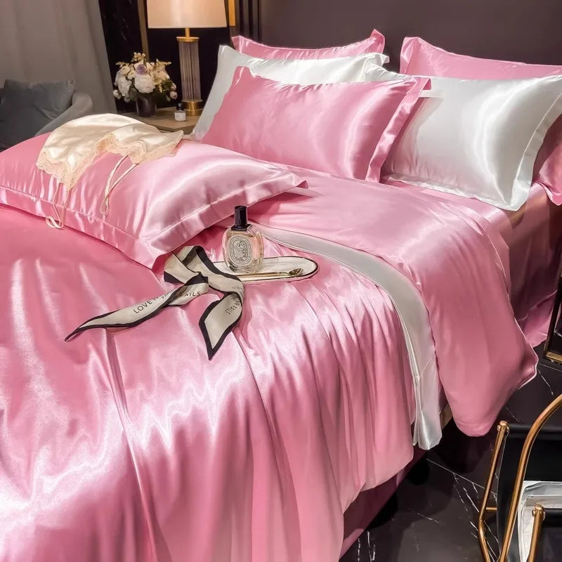 Afralia™ Silk Bedding Set: Mulberry Silk Duvet Set with Fitted Sheet, King or Queen Size