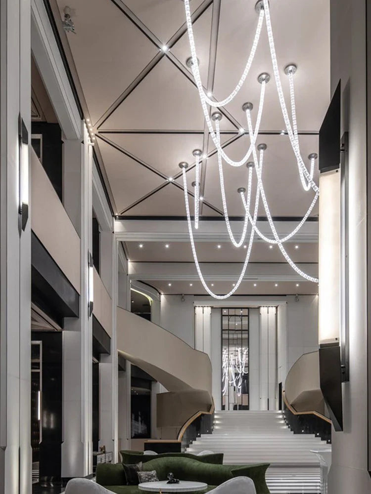 Afralia™ Crystal Bullet High Ceiling Chandelier for Living Room & Staircase