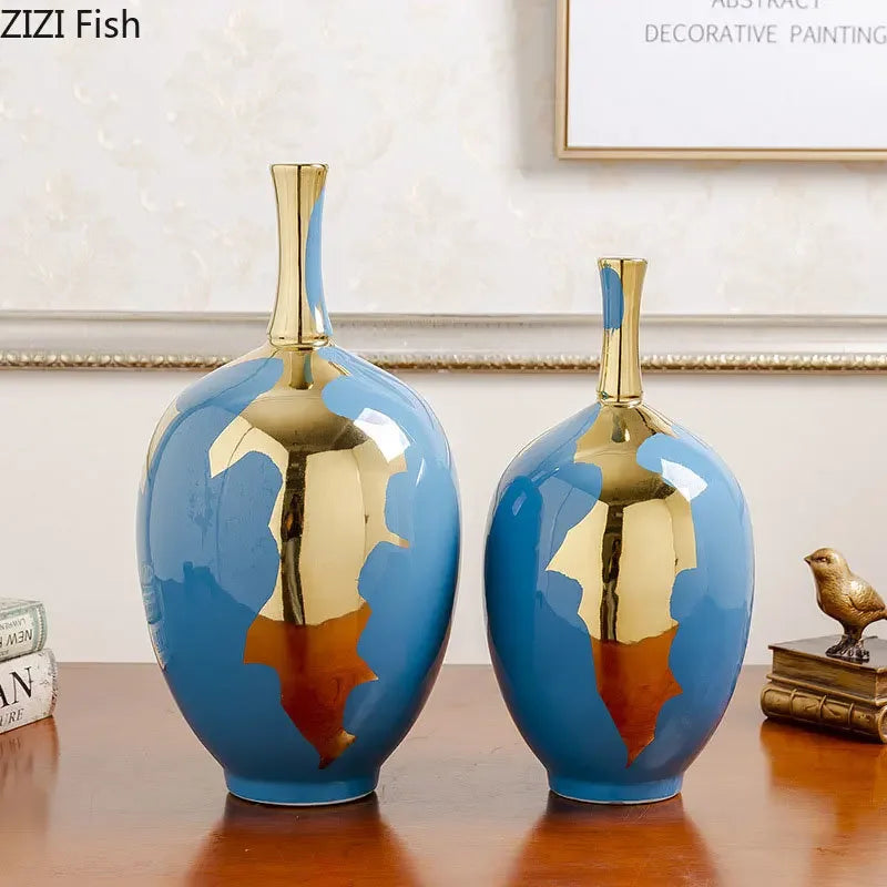 Afralia™ Gold Ceramic Vase | Modern Design | Desk Decor | Shiny Porcelain | Floral Vases