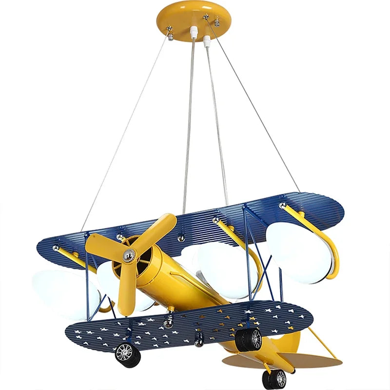 Afralia™ Airplane Chandelier Kids LED Lights Cartoon Boys Bedroom Cute Gift