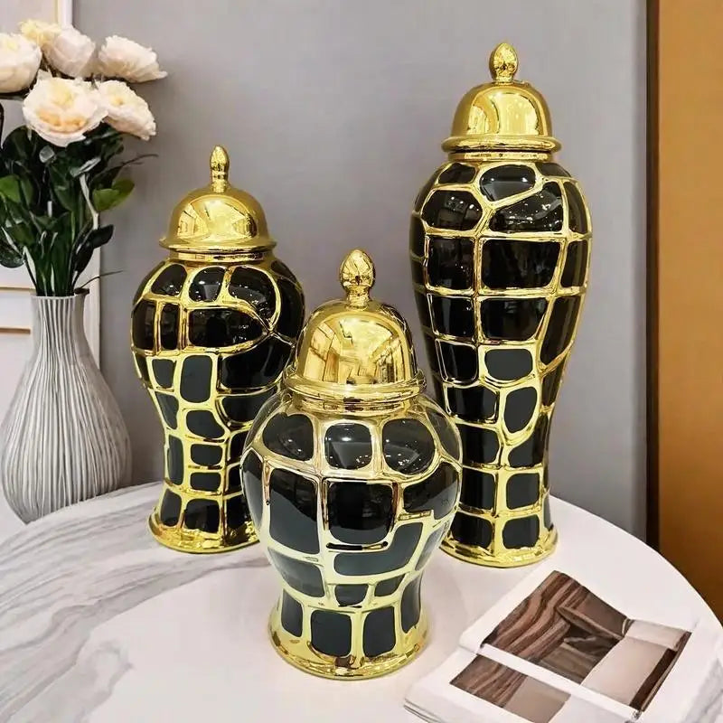 Afralia™ Plaid Can Checkmate Jar: Stylish Ceramic Vase & Sealed Storage Tank