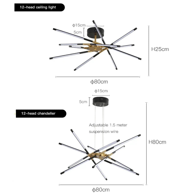 Afralia™ Stick Chandelier for Living Room Dining Kitchen LED Lighting Fixtures