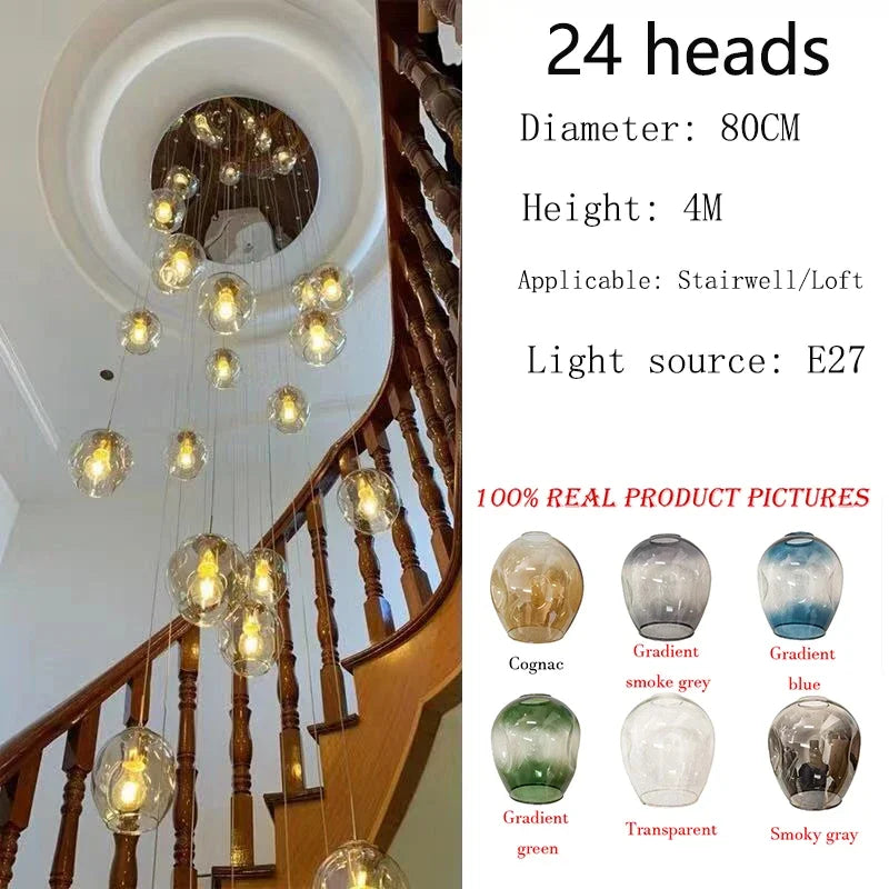 Afralia™ Rotating Stairwell LED Chandelier Glass Ball Modern Minimalist Nordic Long Chandelier