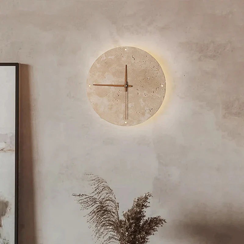 Afralia™ Yellow Marble Wall Light Clock for Living Room & Restaurant