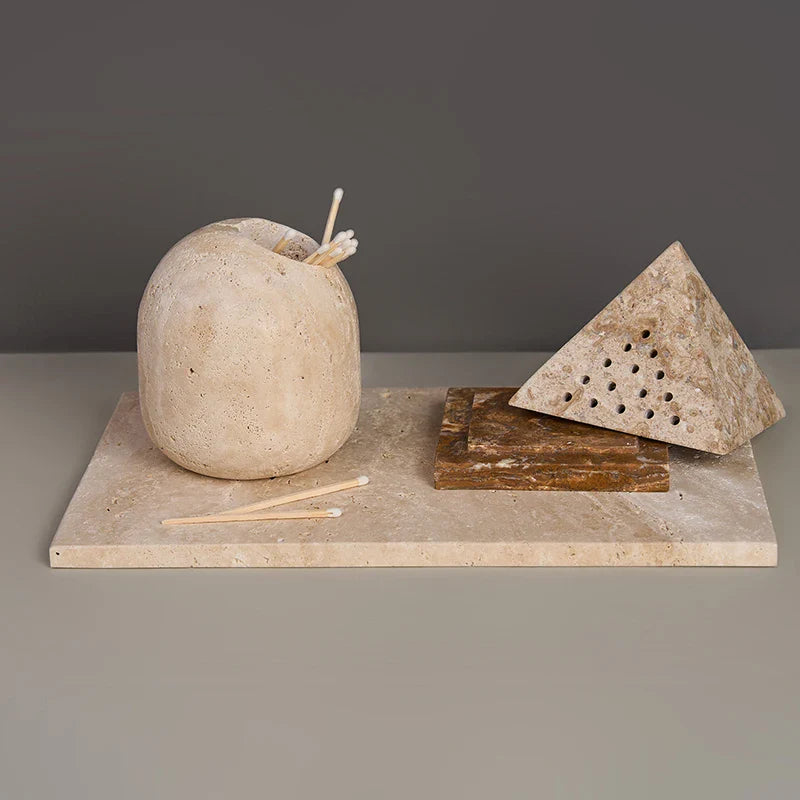 Afralia™ Beige Travertine Marble Mubkhar Bakhoor Incense Holder Oud Burner