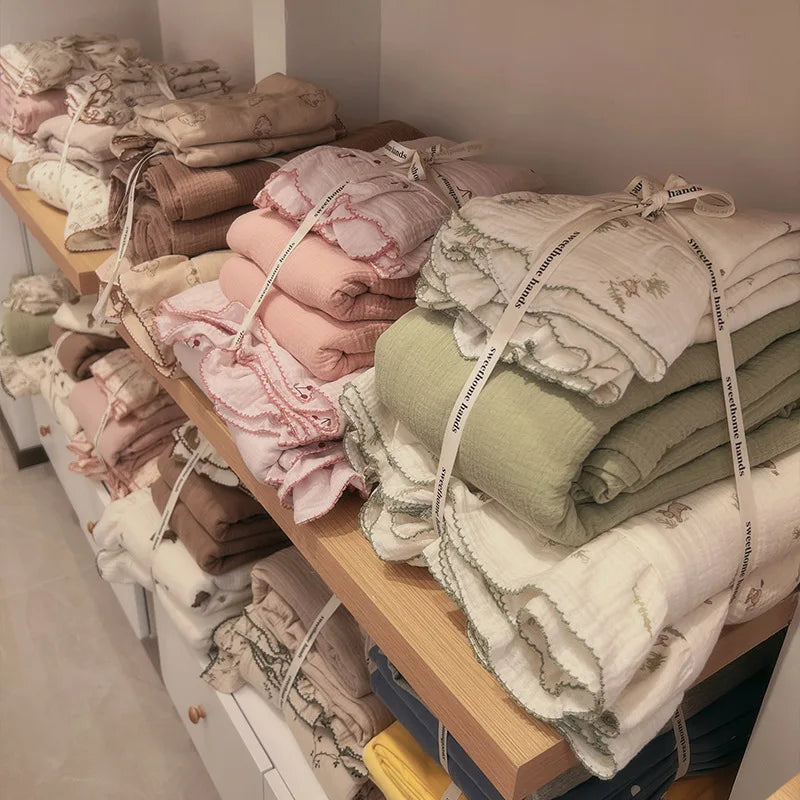 Afralia™ Luxury Nude Double-Layer Cotton Yarn Quilt Cover for Single Double Size Bed