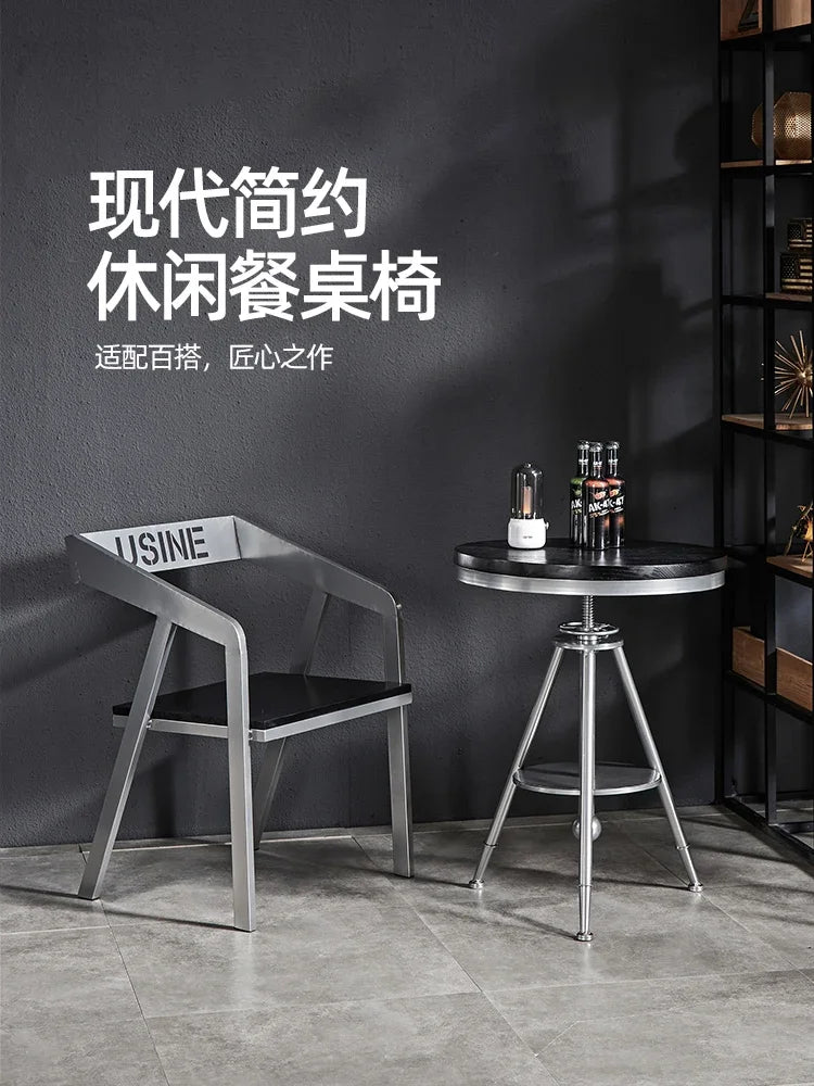 Afralia™ Industrial Iron Art Solid Wood Dining Chair for Coffee Shop & Bar