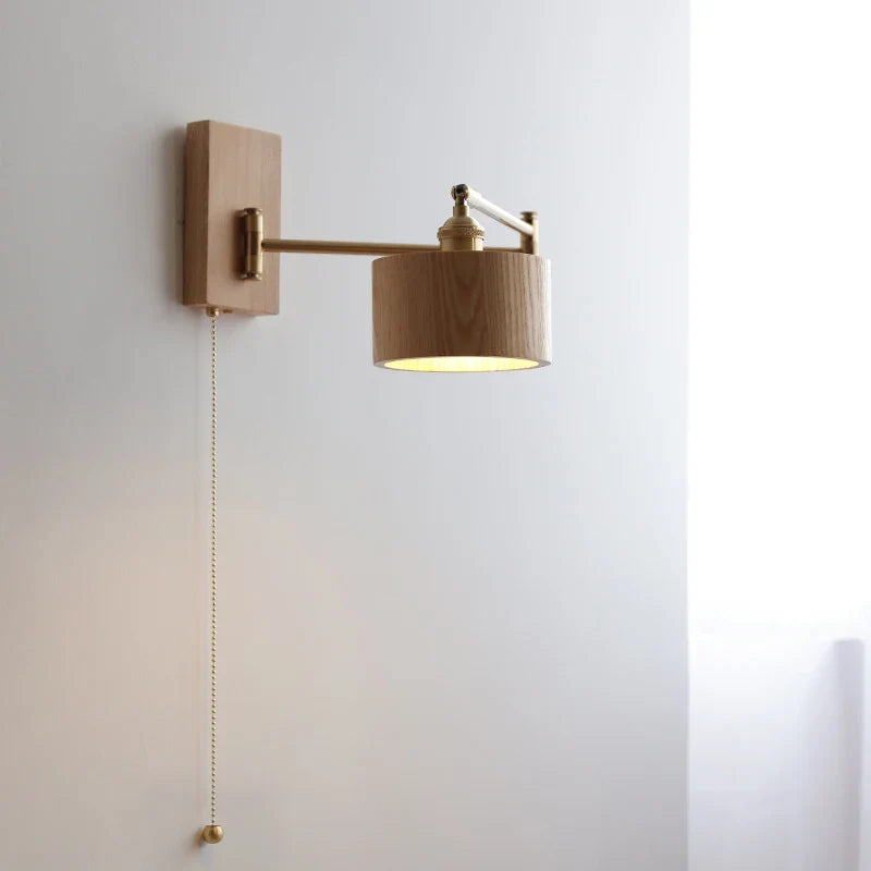Afralia™ Walnut Ash Wood LED Wall Sconce with Pull Chain Switch for Home Indoor Lighting