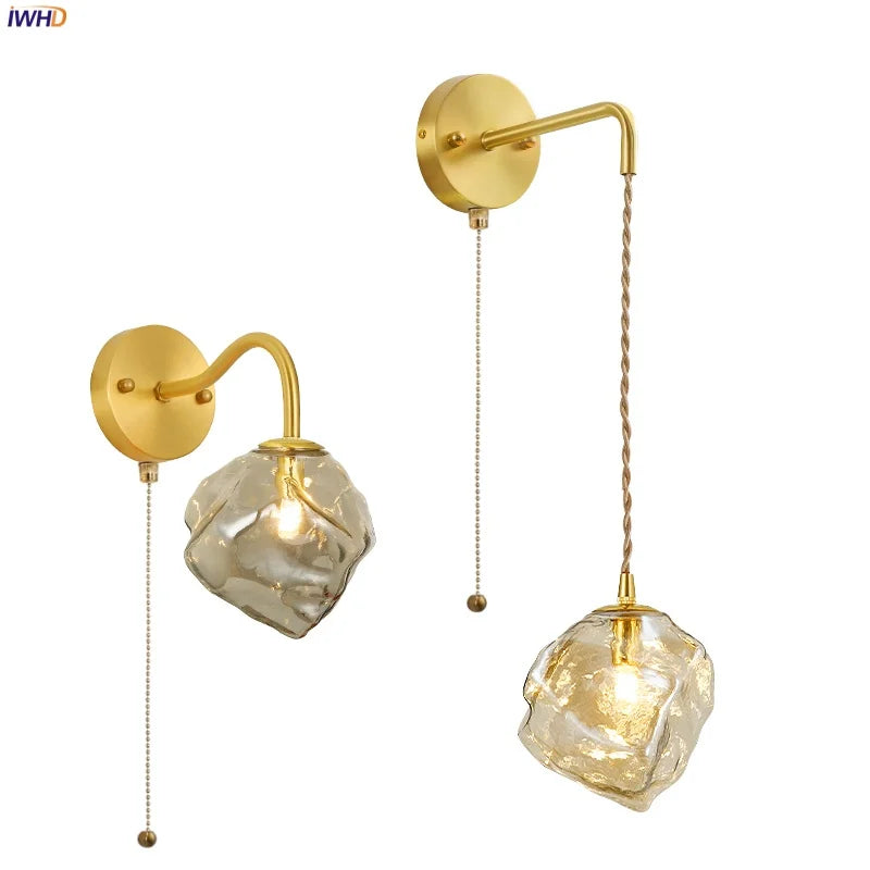 Afralia™ Lava Ice Glass LED Wall Sconce Brass Vintage Wandlamp
