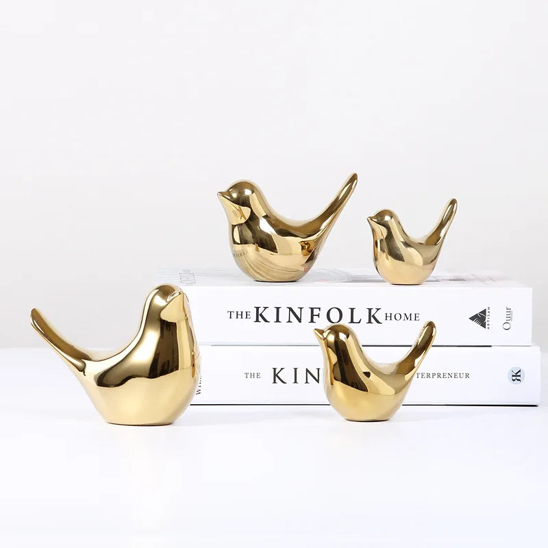 Afralia™ Golden Silver Bird Figurines Modern Ceramic Statues - Home Decor Wedding Gifts