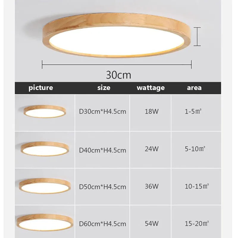 Afralia™ Wood Finish LED Ceiling Light: Modern, Thin, Nordic Design for Home Decor.