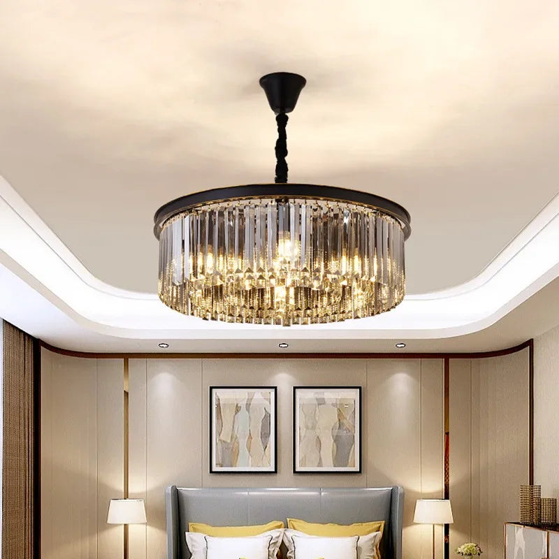 Afralia™ Gold Black Metal Crystal Pendant Lights Chain Hanging LED Suspension Lamp Fixtures