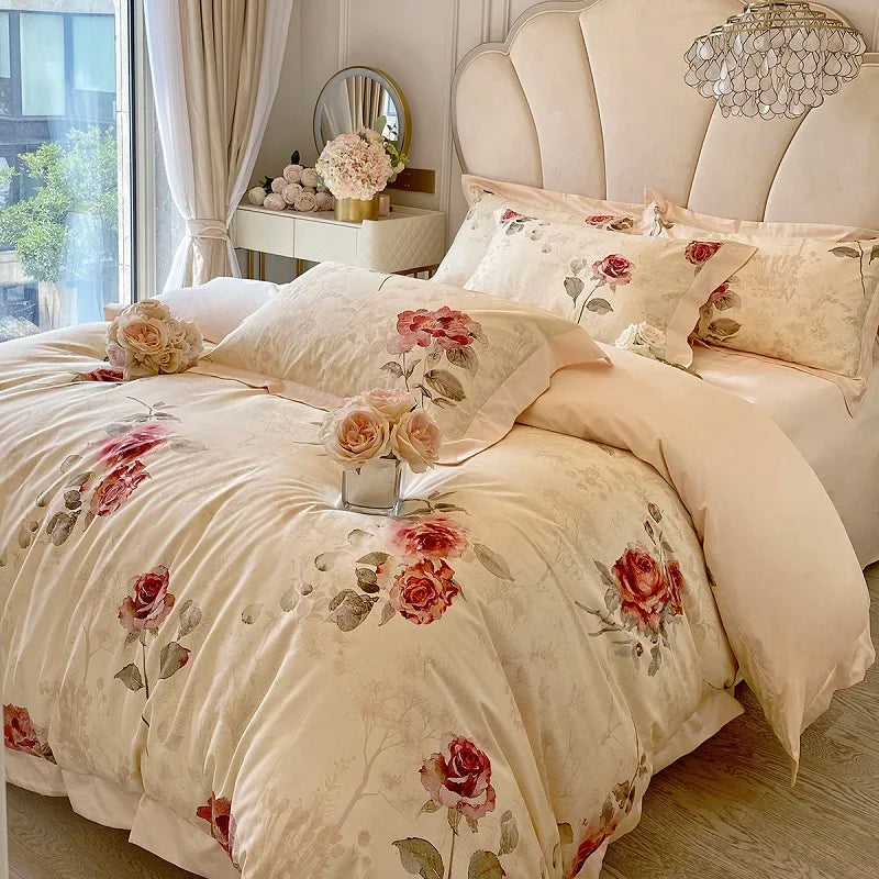 Afralia™ French Vintage Rose 1000TC Egyptian Cotton Bedding Set