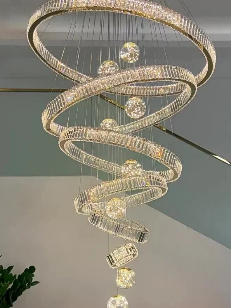 Afralia™ Crystal Chandelier LED Duplex Building High-End Luxury Large Chandelier