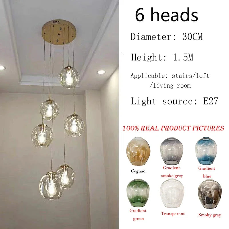 Afralia™ Rotating Stairwell LED Chandelier Glass Ball Modern Minimalist Nordic Long Chandelier