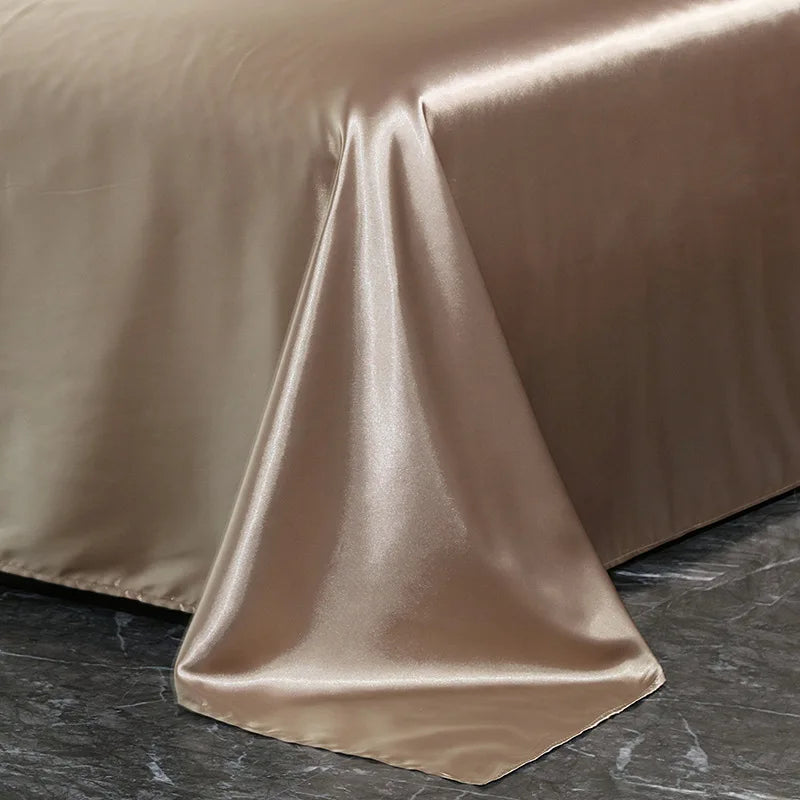 Afralia™ Silk King Bed Sheet Set with Pillowcase - Luxuriously Soft Solid Color Flat Sheet