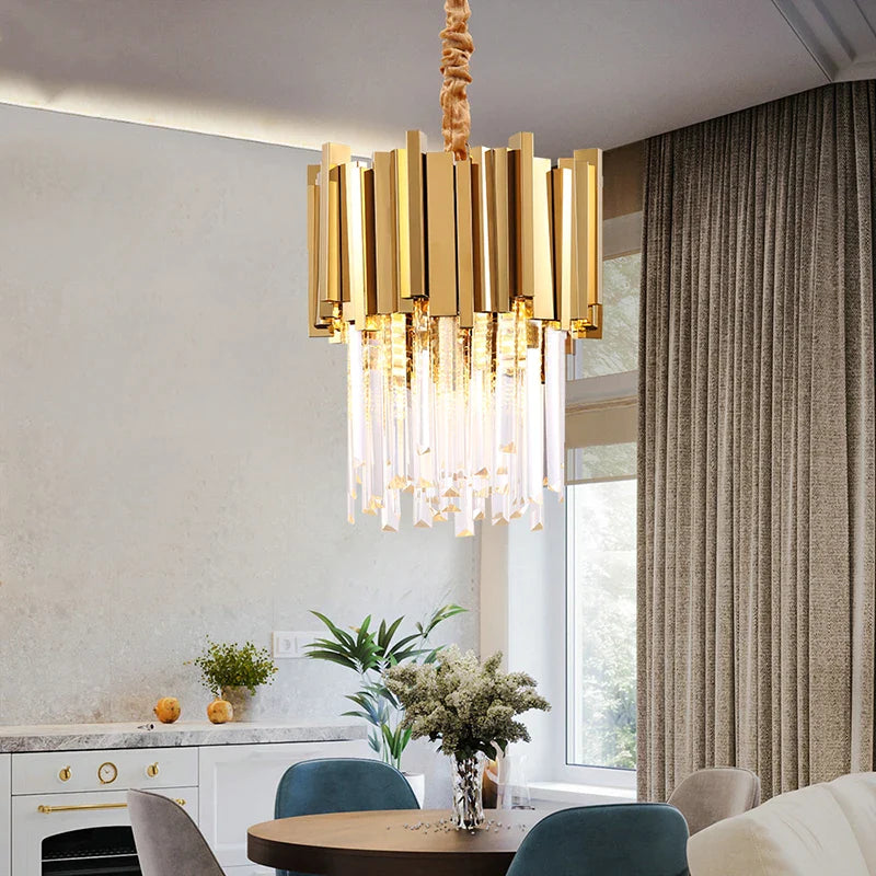 Afralia™ Crystal Pendant Chandelier Gold & Chrome Luxury LED Lighting for Dining Room & Bedroom