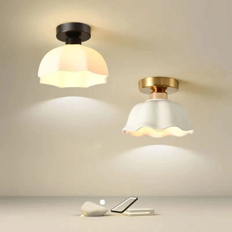 Afralia™ Ceramic Glass Cream LED Ceiling Light for Indoor Illumination