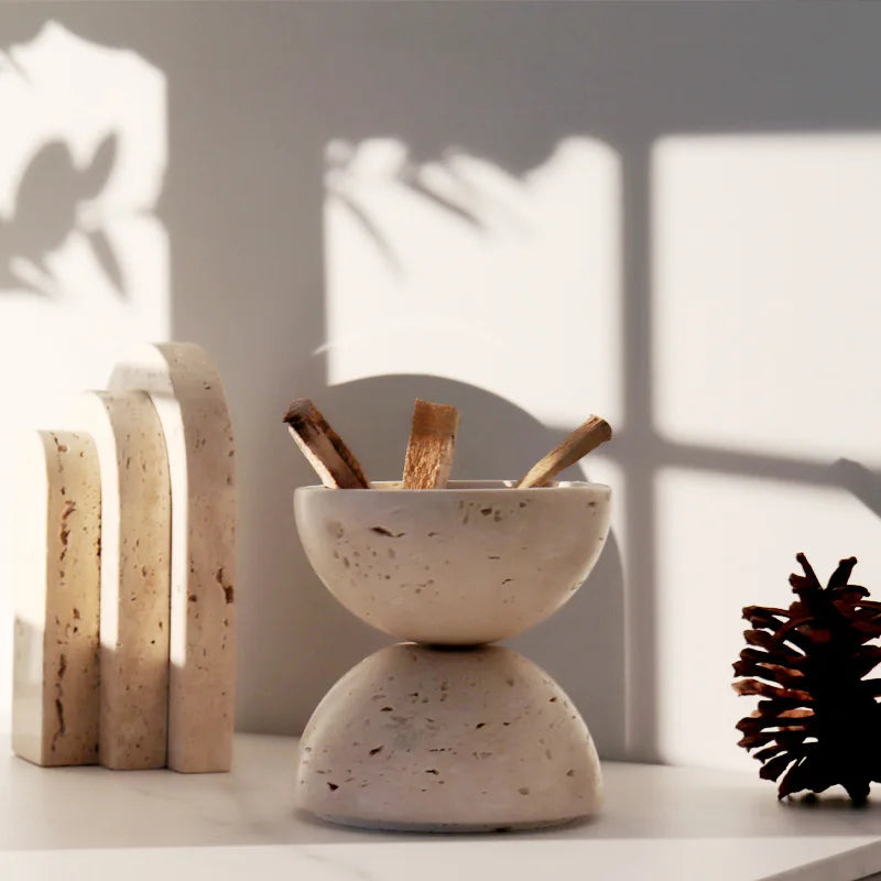 Afralia™ Beige Travertine Sphere Incense Burner - Natural Marble Stone Religious Ornament