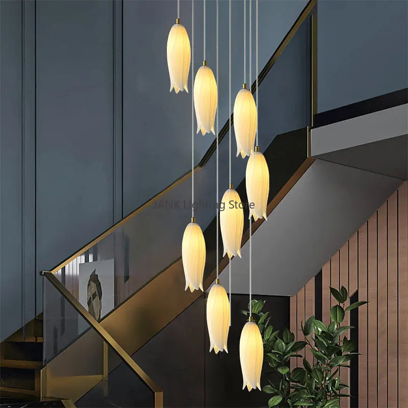 Afralia™ Elegant Tulip Staircase Chandelier: Luxury Decor Hanging LED Lamp for Lobby, Restaurant, Hotel.