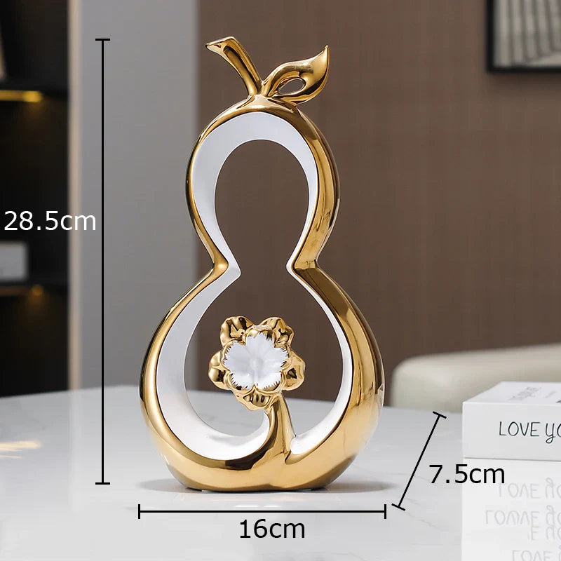 Afralia™ Golden Gourd Ceramic Sculpture Desk Decoration Modern Room Aesthetic Decor
