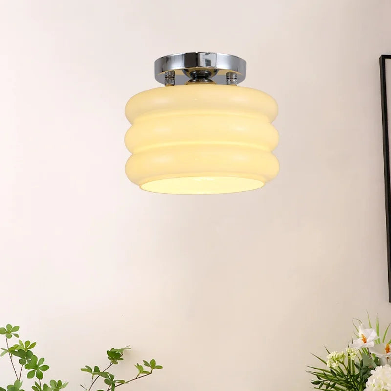 Afralia™ Creamy Glass Iron LED Ceiling Light - Modern Indoor Lighting Fixtures