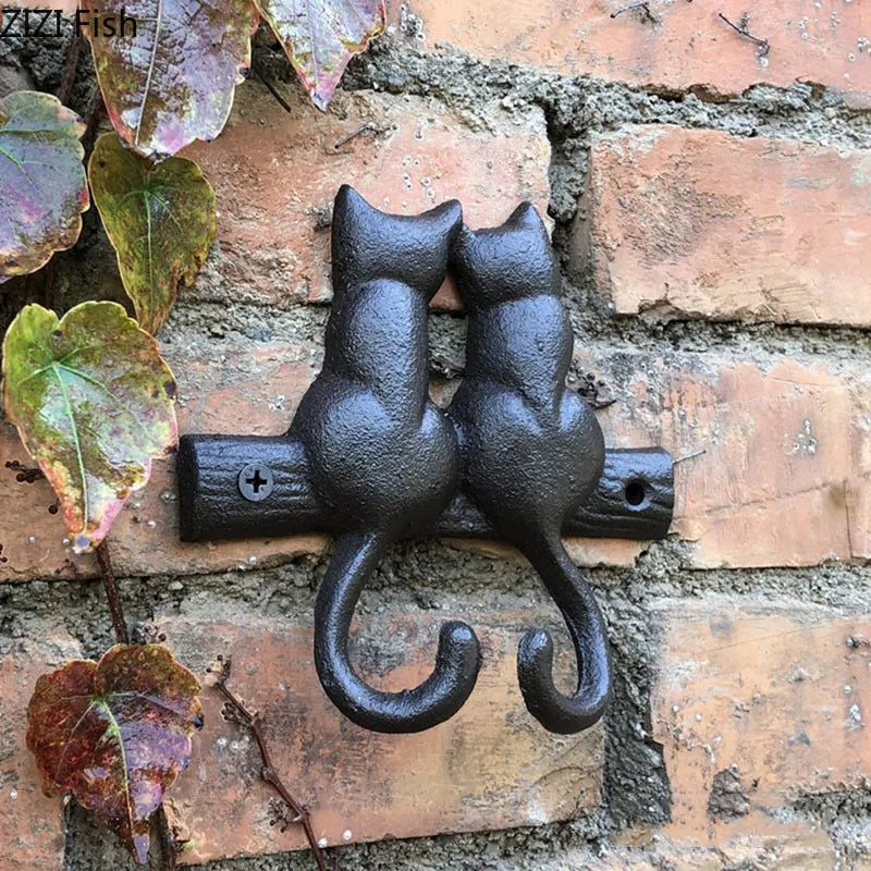 Afralia™ Cat Hook Hanging Shelf: Decorative Cast Iron Wall Coat Rack for Outdoor Decoration